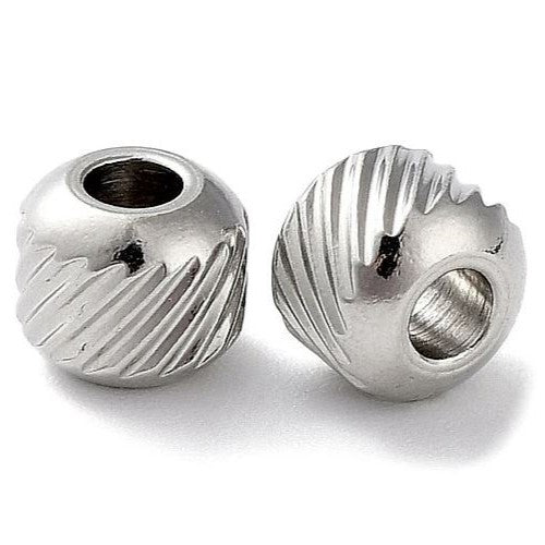 装饰部件 - 金属珠，尺寸约为 3 x 2.5 毫米，孔径约为 1.2 毫米，304 不锈钢