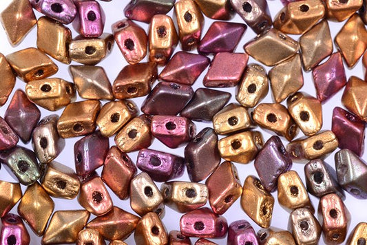 Diamonduo 2-Hole Beads Rhombus Gemduo, Yellow Gold Metallic Iris (01620), Glass, Czech Republic