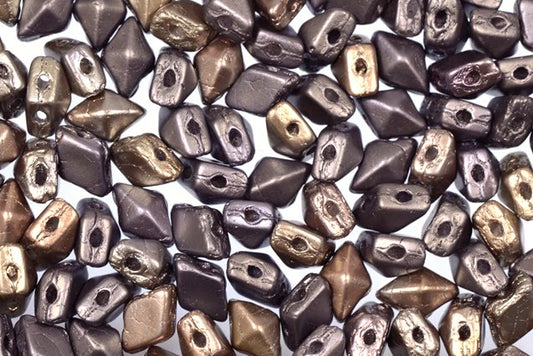 Diamonduo 2-Hole Beads Rhombus Gemduo, Gray Gold Zink Metallic Iris (01670), Glass, Czech Republic