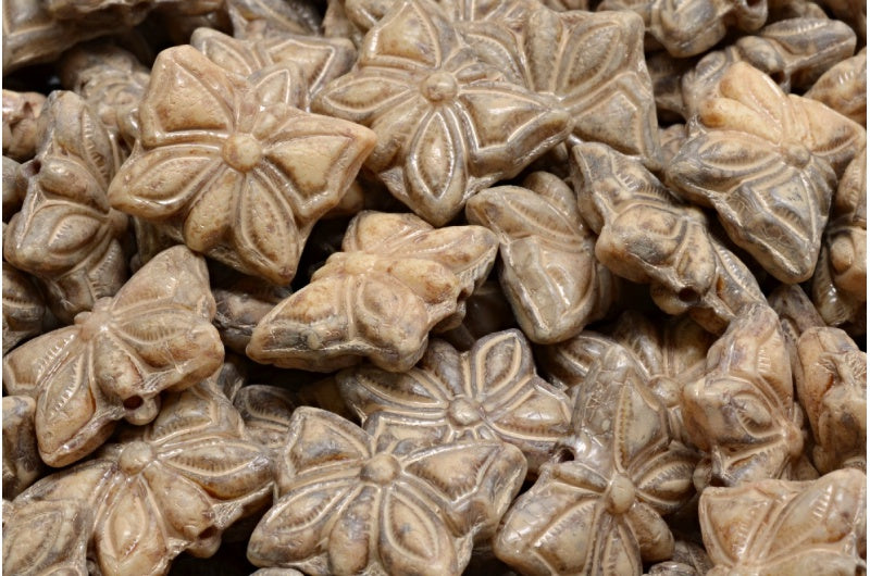 OUTLET 10 grams Butterfly Beads, 15 x 12 mm, White Travertin Beige Travertin Spotted (02010-86800-33301), Glass, Czech Republic