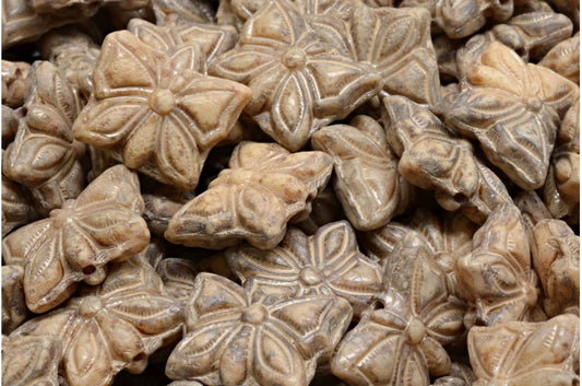 OUTLET 10 grams Butterfly Beads, 15 x 12 mm, White Travertin Beige Travertin Spotted (02010-86800-33301), Glass, Czech Republic