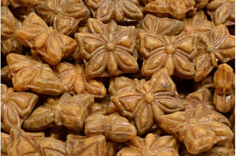 バタフライビーズ、ホワイトトラバーチンオレンジスポット（02010-86800-33302）、ガラス、チェコ共和国