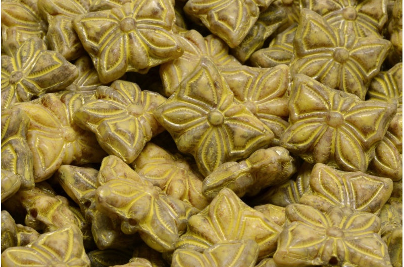 蝴蝶珠，白色石灰华米黄色斑点（02010-86800-33303），玻璃，捷克共和国