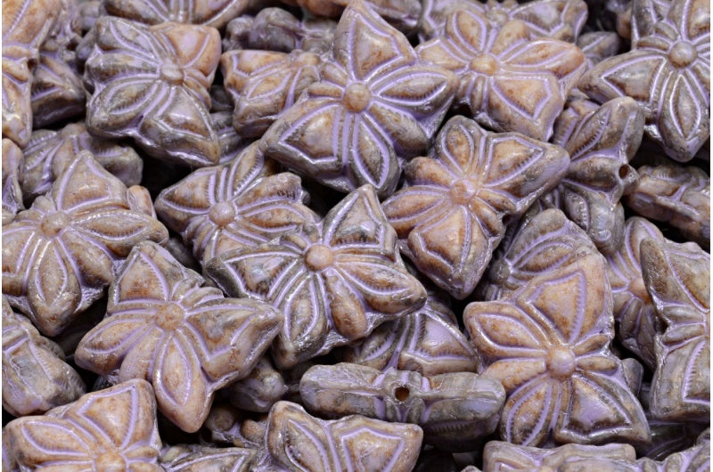 奥特莱斯 10克蝴蝶珠，15 x 12毫米，白色石灰华冷紫色斑点（02010-86800-33305），玻璃，捷克共和国