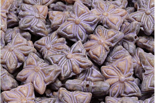 奥特莱斯 10克蝴蝶珠，15 x 12毫米，白色石灰华冷紫色斑点（02010-86800-33305），玻璃，捷克共和国