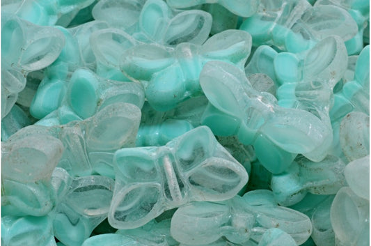 OUTLET 5 grams Table Cut Butterfly Beads, 11 x 20 mm, Teal Matte (56218-84100), Glass, Czech Republic