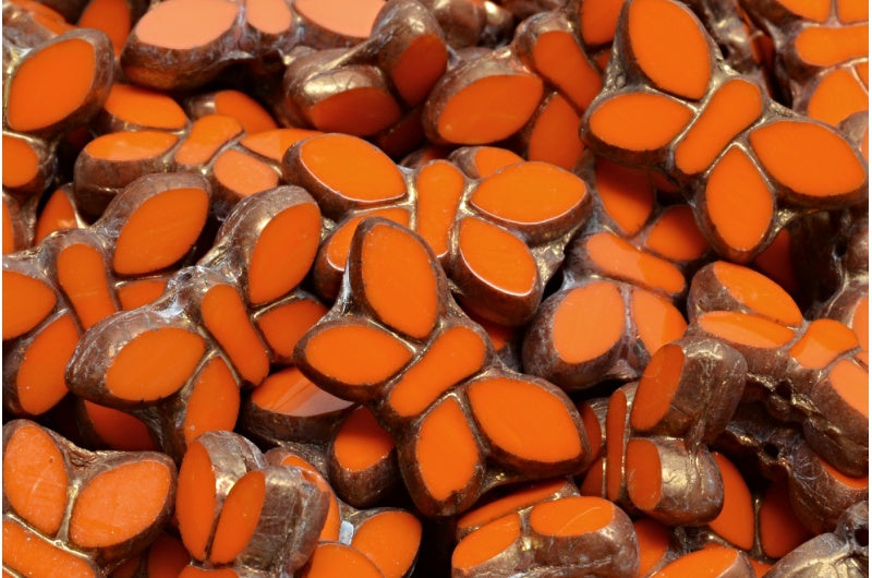 テーブルカットバタフライビーズ、不透明イエローブラス（93120-90215）、ガラス、チェコ共和国