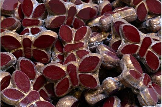 テーブルカットバタフライビーズ、不透明レッドブラス（93220-90215）、ガラス、チェコ共和国