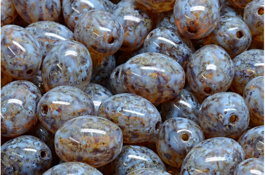 OUTLET 10克橄榄珠，水晶洞石蓝点（00030-86800-33308），玻璃，捷克共和国