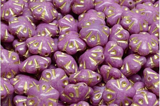 フォークロアフラワービーズ、白ピンク斑点金線（02010-33306-54302）、ガラス、チェコ共和国