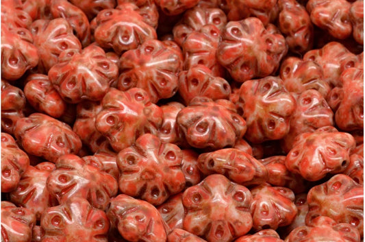 フォークロアフラワービーズ、ホワイトトラバーチンベージュオレンジスポット（02010-86800-33307）、ガラス、チェコ共和国