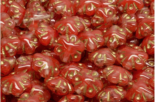 Folklore Flower Beads, Pink Gold Lined (R0918-54302), Glass, Czech Republic