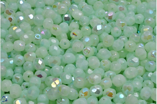 Faceted Round Fire Polished Beads, 51111 Ab (51111-28701), Glass, Czech Republic