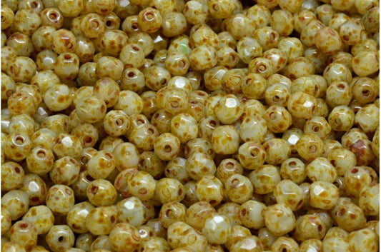 Faceted Round Fire Polished Beads, 51111 Travertin (51111-86800), Glass, Czech Republic