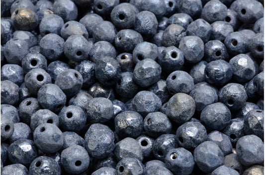 Faceted Round Fire Polished Beads, Black Etched Hematite (23980-ETCH-14400), Glass, Czech Republic