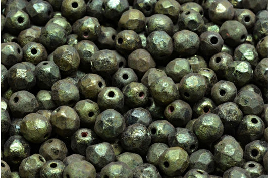 多面圆形火抛光珠，黑色蚀刻光泽红色全涂层（23980-ETCH-14495），玻璃，捷克共和国