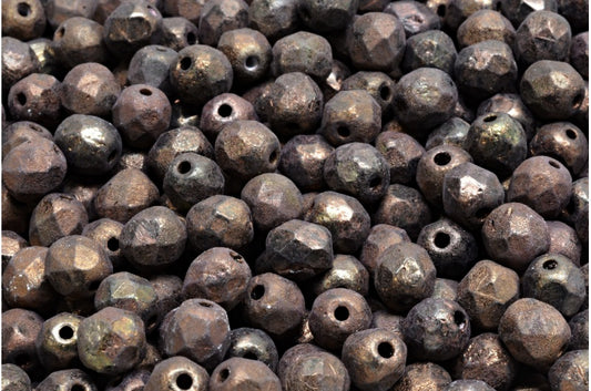 多面圆形火抛光珠，黑色蚀刻紫色（23980-ETCH-15726），玻璃，捷克共和国