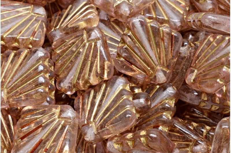 OUTLET 10 grams Diafan Beads, 17 x 17 mm, Crystal Gold Lined Light Pink (00030-54302-34304), Glass, Czech Republic