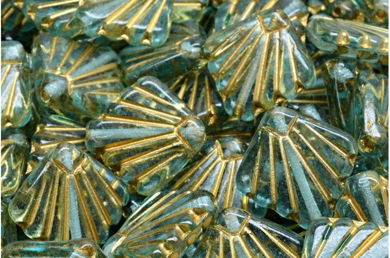 OUTLET 10 grams Diafan Beads, 17 x 17 mm, Crystal Gold Lined Light Aqua Blue (00030-54302-34308), Glass, Czech Republic