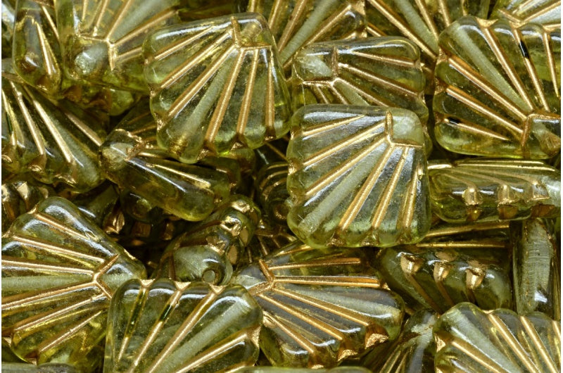 Diafan Beads, Crystal Gold Lined Light Green (00030-54302-34310), Glass, Czech Republic