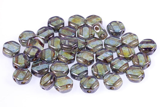 2-Hole Hexagon Beads, Crystal Stain With Luster Blue (00030-65431), Glass, Czech Republic