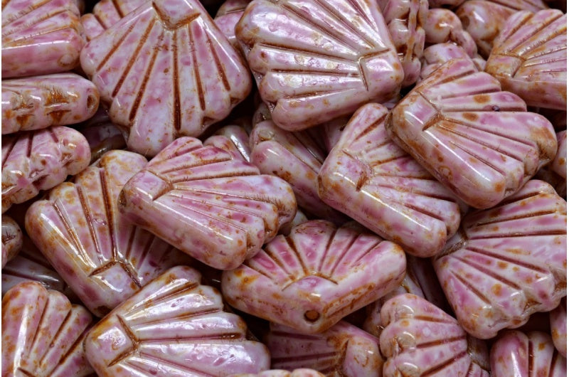 Diafan Beads, White Travertin Light Fuchsia Pink (02010-86800-34306), Glass, Czech Republic