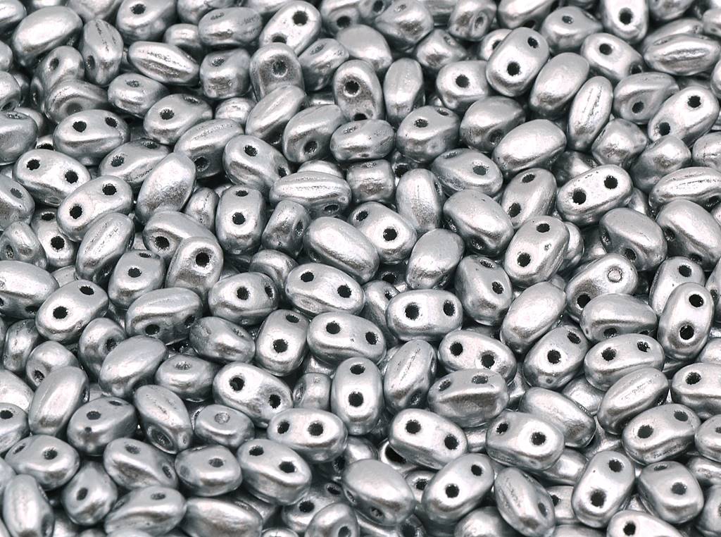 Gbduo 2-Hole Small Beads, Silver Matte (01700), Glass, Czech Republic