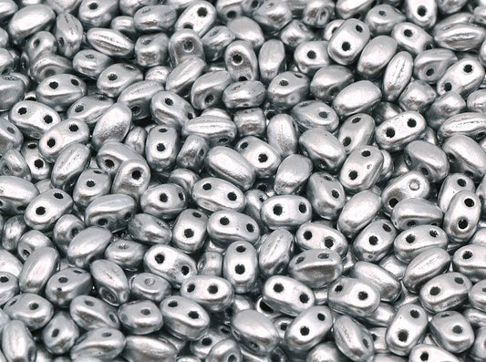 Gbduo 2-Hole Small Beads, Silver Matte (01700), Glass, Czech Republic