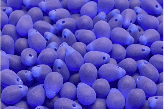 Drop Beads, Transparent Blue Matte (30080-84100), Glass, Czech Republic