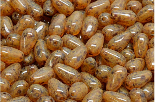 水晶洞石橙色斑点珠子 (00030-86800-33302)，玻璃，捷克共和国