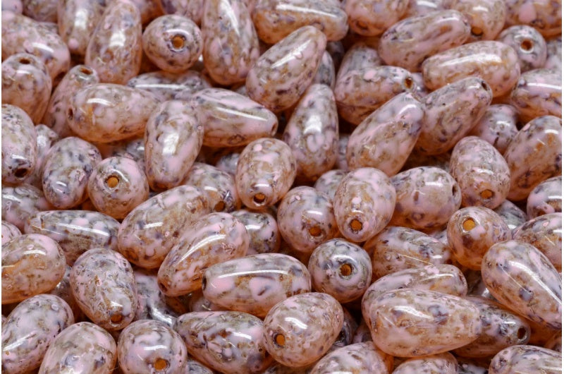 ドロップビーズ、クリスタルトラバーチンウォームパープルスポット（00030-86800-33304）、ガラス、チェコ共和国