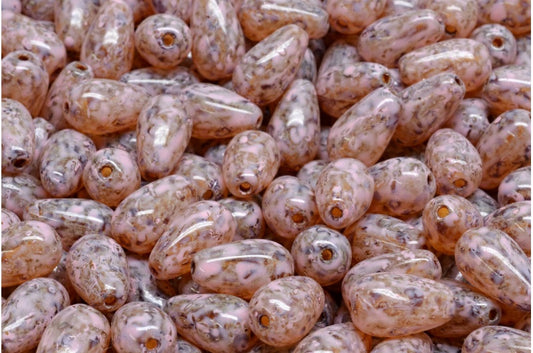 ドロップビーズ、クリスタルトラバーチンウォームパープルスポット（00030-86800-33304）、ガラス、チェコ共和国