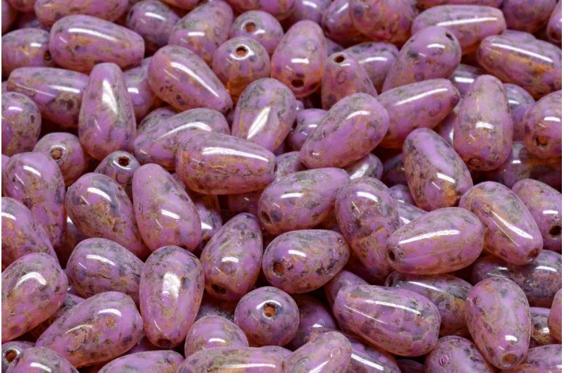 Drop Beads, Crystal Travertin Pink Spotted (00030-86800-33306), Glass, Czech Republic