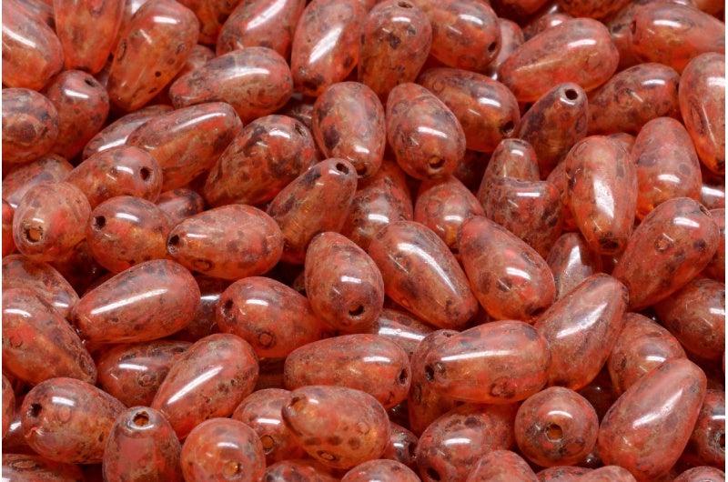 Drop Beads, Crystal Travertin Beige Orange Spotted (00030-86800-33307), Glass, Czech Republic