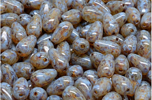 Drop Beads, Crystal Travertin Blue Spotted (00030-86800-33308), Glass, Czech Republic