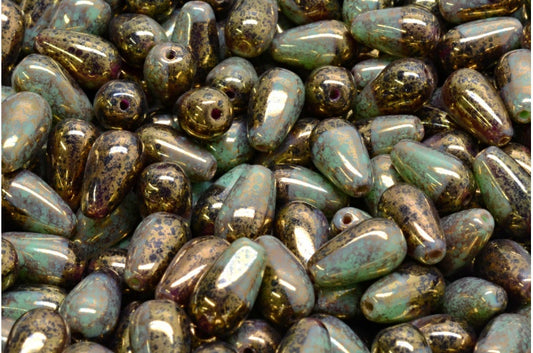 Drop Beads, Opaque Green 20100 Terracotta Violet (53200-20100-15496), Glass, Czech Republic