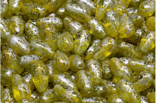 水滴珠，透明黄透明绿银色飞溅（80020-50220-94400），玻璃，捷克共和国