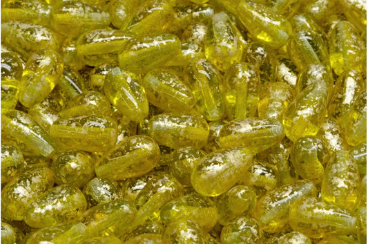 水滴珠，透明黄透明绿金飞溅（80020-50220-94401），玻璃，捷克共和国