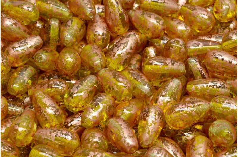 水滴珠，透明黄透明绿铜色水滴（80020-50220-94402），玻璃，捷克共和国