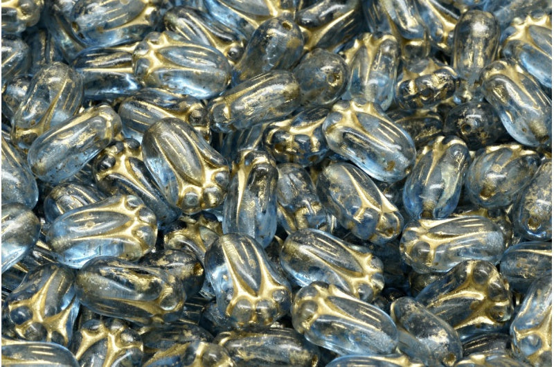 奥特莱斯 10克郁金香花蕾珠，9 x 7毫米，水晶浅蓝色镀金内衬（00030-34307-54302），玻璃，捷克共和国