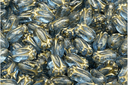 奥特莱斯 10克郁金香花蕾珠，9 x 7毫米，水晶浅蓝色镀金内衬（00030-34307-54302），玻璃，捷克共和国