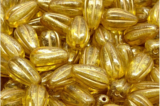 ドロップメロンビーズ、クリスタルゴールドラインライトイエロー（00030-54302-34302）、ガラス、チェコ共和国