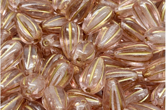 Drop Melon Beads, Crystal Gold Lined Light Pink (00030-54302-34304), Glass, Czech Republic