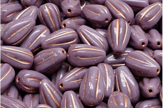 Drop Melon Beads, Opaque Amethyst Copper Lined (23030-54318), Glass, Czech Republic