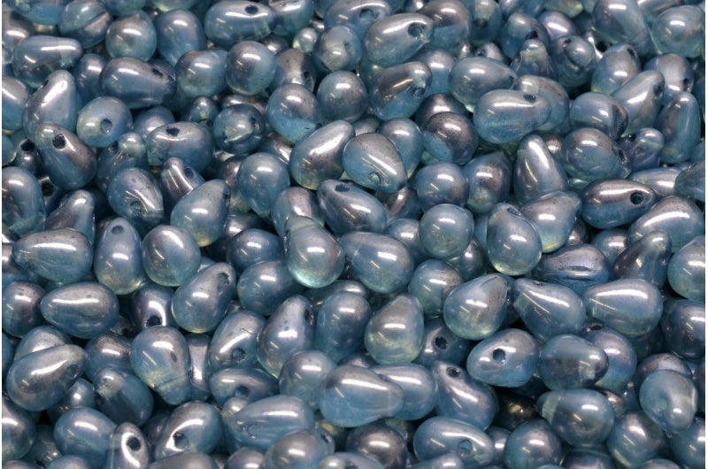 ドロップビーズ、クリスタルオパールホワイトラスターブルーフルコーティング（00030-01000-14464）、ガラス、チェコ共和国