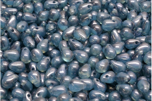 ドロップビーズ、クリスタルオパールホワイトラスターブルーフルコーティング（00030-01000-14464）、ガラス、チェコ共和国