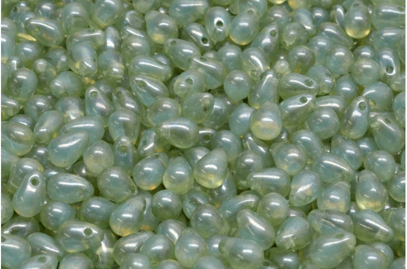 Drop Beads, Crystal Opal White Luster Green Full Coated (00030-01000-14457), Glass, Czech Republic