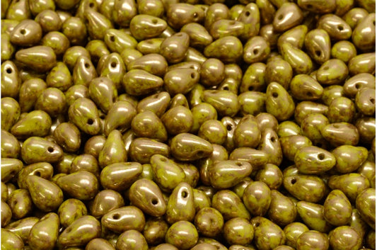 Drop Beads, Opaque Green Terracotta Violet (53410-15496), Glass, Czech Republic
