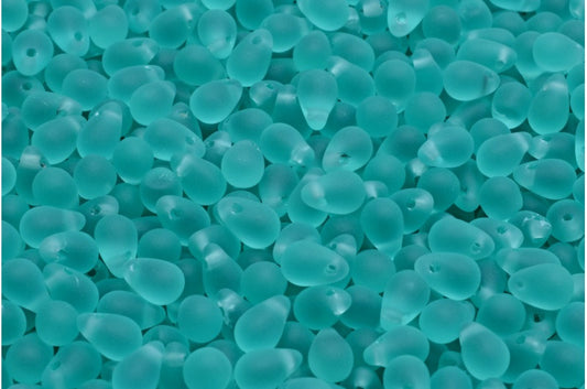 Drop Beads, Transparent Aqua Matte (60200-84100), Glass, Czech Republic