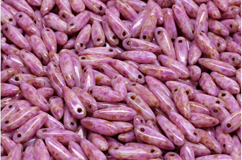 Dagger Beads, White Travertin Pink Spotted (02010-86800-33306), Glass, Czech Republic